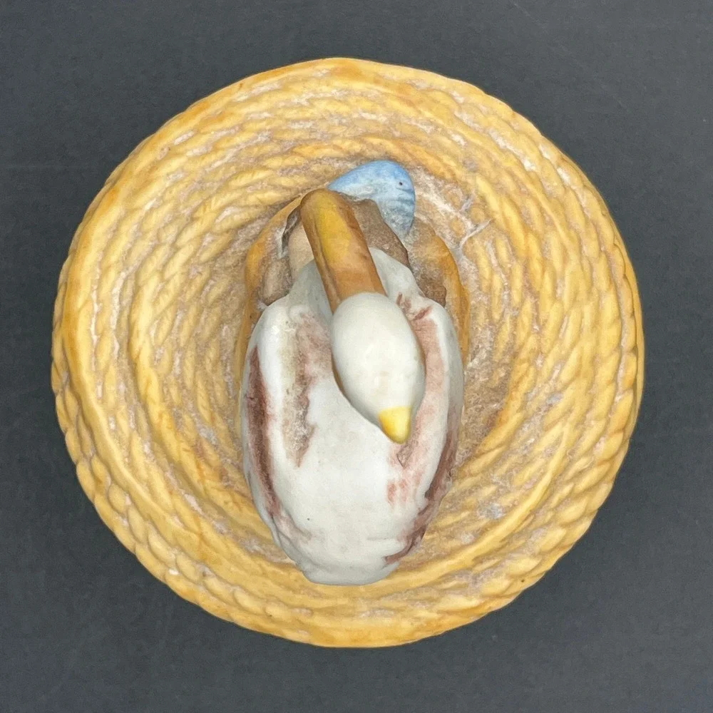 Ceramic Pelican Rope Trinket Box Lid Coastal Nautical Bird Figurine 4.25